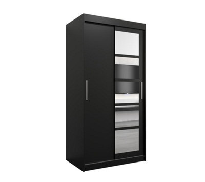 Arte Sleek Black Roma I Sliding Door Wardrobe W1000mm H2000mm D620mm Mirrored Contemporary Storage Solution - image 1