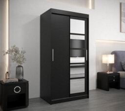 Arte Sleek Black Roma I Sliding Door Wardrobe W1000mm H2000mm D620mm Mirrored Contemporary Storage Solution - thumbnail 2