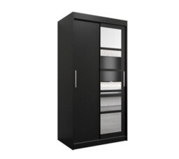 Arte Sleek Black Roma I Sliding Door Wardrobe W1000mm H2000mm D620mm Mirrored Contemporary Storage Solution - thumbnail 1