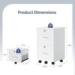 Modern 2 Drawer Locking File Cabinet Mobile Filing Cabinet For A4 And Letter - thumbnail 2