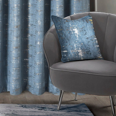 Intimates Distressed Metallic Velvet Cushion, Sophisticated Sparkle Sofa Decor, Zip Closure, Machine Washable - Blue