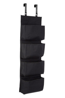 Premier Housewares Interiors By Premier Over Door Hanging Organiser In Black, 4-Pocket Fabric Storage With Sturdy Metal Hooks, Sleek And