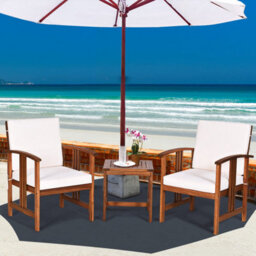 Costway 3-Piece Outdoor Acacia Wood Sofa Set Patio Conversation Set With Cushions-White - thumbnail 9