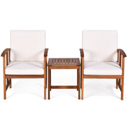 Costway 3-Piece Outdoor Acacia Wood Sofa Set Patio Conversation Set With Cushions-White - thumbnail 6