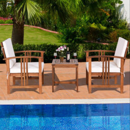 Costway 3-Piece Outdoor Acacia Wood Sofa Set Patio Conversation Set With Cushions-White - thumbnail 4