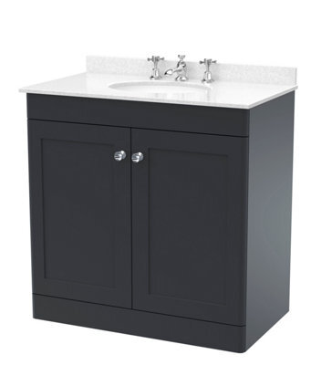 Balterley Swynnerton Traditional 2 Door Floor Standing Vanity Unit With Marble Basin, Dark Grey, 800mm - image 1