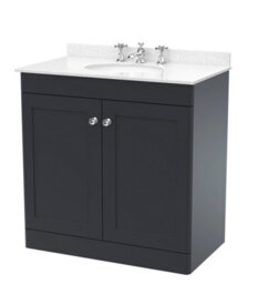 Balterley Swynnerton Traditional 2 Door Floor Standing Vanity Unit With Marble Basin, Dark Grey, 800mm - thumbnail 1