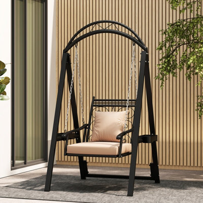 Costway Outdoor Porch Swing With Stand For Adults Patio Swing Chair With Removable Cushions