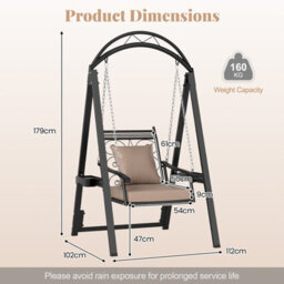 Costway Outdoor Porch Swing With Stand For Adults Patio Swing Chair With Removable Cushions - thumbnail 2