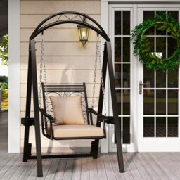 Costway Outdoor Porch Swing With Stand For Adults Patio Swing Chair With Removable Cushions - thumbnail 5