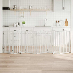 Walplus White Dog Gate With Door Foldable 6 Panels 300 Cm Poplar Wood