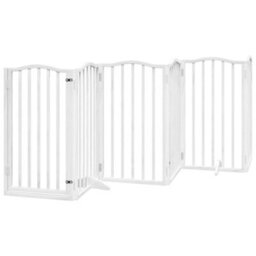 Walplus White Dog Gate With Door Foldable 6 Panels 300 Cm Poplar Wood - thumbnail 2