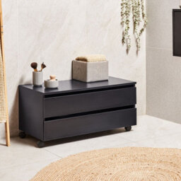 Wyld And Coco Luxecasa Black Bathroom Cabinet On Wheels With Two Drawers - 80 X 30 X 38 Cm - thumbnail 2