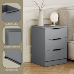 Lassic Vida Designs Trega Grey 3 Drawer Bedside Chest Ideal For Bedroom & Guest Room, (H) 500 X (W) 390 X (D) 280 mm - thumbnail 5