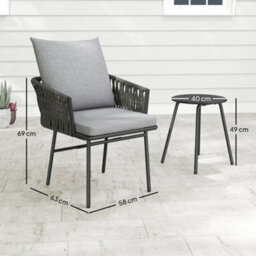 Outsunny Rattan Bistro Set, Balcony Table And Chairs With 4 Cushions, Grey - thumbnail 3