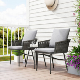 Outsunny Rattan Bistro Set, Balcony Table And Chairs With 4 Cushions, Grey - thumbnail 7