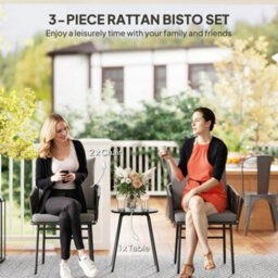 Outsunny Rattan Bistro Set, Balcony Table And Chairs With 4 Cushions, Grey - thumbnail 4