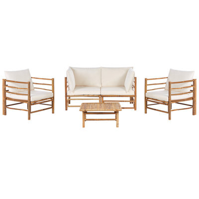 Beliani Garden Lounge Set With Table 4 Seater Cerreto Bamboo Off-White