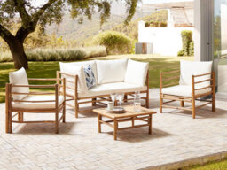Beliani Garden Lounge Set With Table 4 Seater Cerreto Bamboo Off-White - thumbnail 2
