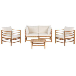Beliani Garden Lounge Set With Table 4 Seater Cerreto Bamboo Off-White - thumbnail 1
