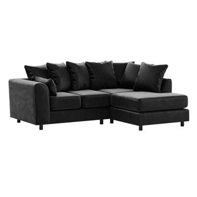 Furnishings For Less UK Brooklyn Plush Velvet 3 To 4 Seater L Shaped Corner Sofa Foam Black Right Hand Facing - image 1