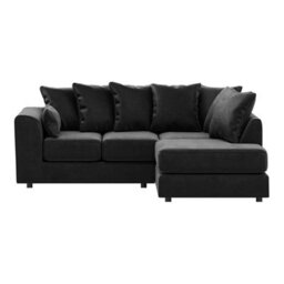 Furnishings For Less UK Brooklyn Plush Velvet 3 To 4 Seater L Shaped Corner Sofa Foam Black Right Hand Facing - thumbnail 2