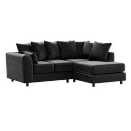 Furnishings For Less UK Brooklyn Plush Velvet 3 To 4 Seater L Shaped Corner Sofa Foam Black Right Hand Facing - thumbnail 1