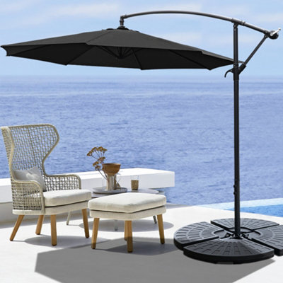 Living And Home 3M Large Rotatable Garden Sun Shade Cantilever Parasol Patio Hanging Banana Umbrella Crank Tilt With Fillable Base, Black - image 1