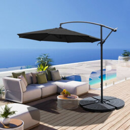 Living And Home 3M Large Rotatable Garden Sun Shade Cantilever Parasol Patio Hanging Banana Umbrella Crank Tilt With Fillable Base, Black - thumbnail 2