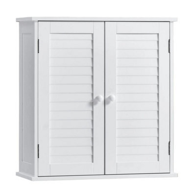 Bathroom Cabinet Wall Mounted Double Shutter Door White - image 1