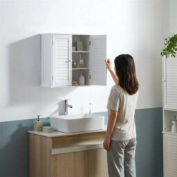 Bathroom Cabinet Wall Mounted Double Shutter Door White - thumbnail 5