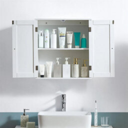 Bathroom Cabinet Wall Mounted Double Shutter Door White - thumbnail 4