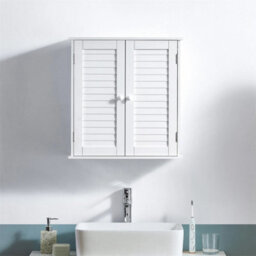 Bathroom Cabinet Wall Mounted Double Shutter Door White - thumbnail 3