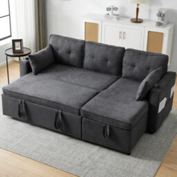 Btm Convertible Sofa Bed Storage Chaise L Shaped Sleeper Sofa Cup Holders Pillows Grey Daybed - thumbnail 1