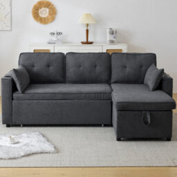 Btm Convertible Sofa Bed Storage Chaise L Shaped Sleeper Sofa Cup Holders Pillows Grey Daybed - thumbnail 3
