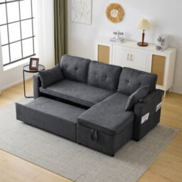 Btm Convertible Sofa Bed Storage Chaise L Shaped Sleeper Sofa Cup Holders Pillows Grey Daybed - thumbnail 4