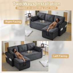 Btm Convertible Sofa Bed Storage Chaise L Shaped Sleeper Sofa Cup Holders Pillows Grey Daybed - thumbnail 8