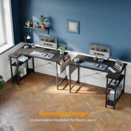 L-Shaped Computer Desk: Stylish Workstation With Storage Bag & Shelves - thumbnail 4