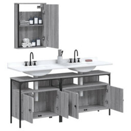 Berkfield 3 Piece Bathroom Furniture Set Grey Sonoma Engineered Wood - thumbnail 4