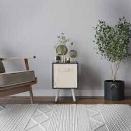 Urbn-Living Urbnliving 51Cm Height Black Wooden Cube Storage Bookcase Cream Inserts Scandinavian White Legs - thumbnail 2