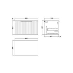 Balterley Tixall Fluted 1 Drawer Wall Hung Vanity Unit With Worktop, Satin Blue, 600mm - thumbnail 2