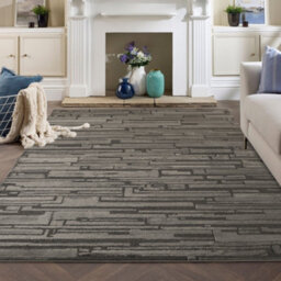 Hamilton Modern Sheen Area Rug - Blocked Bold Geometric Design Dark Grey 80Cm X 150Cm - thumbnail 5
