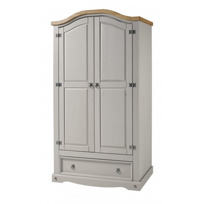 Mercers Furniture Corona Grey Wax 2 Door 1 Drawer Arch Top Wardrobe Solid Pine With Mexican Styling - image 1