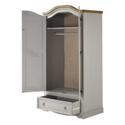 Mercers Furniture Corona Grey Wax 2 Door 1 Drawer Arch Top Wardrobe Solid Pine With Mexican Styling - thumbnail 2