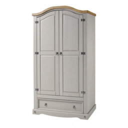 Mercers Furniture Corona Grey Wax 2 Door 1 Drawer Arch Top Wardrobe Solid Pine With Mexican Styling - thumbnail 1
