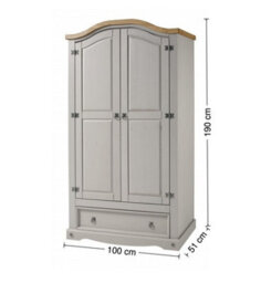 Mercers Furniture Corona Grey Wax 2 Door 1 Drawer Arch Top Wardrobe Solid Pine With Mexican Styling - thumbnail 4