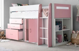 Save On Goods UK Pink Mid Sleeper Bunk Bed Storage,chest Drawers,shelves,cupboard, Kids, Childrens Bunkbed