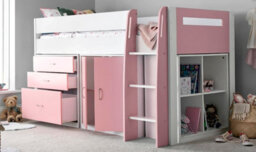 Save On Goods UK Pink Mid Sleeper Bunk Bed Storage,chest Drawers,shelves,cupboard, Kids, Childrens Bunkbed - thumbnail 2