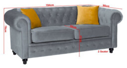 Hilton Chesterfield Style Sofa Grey French Velvet Fabric 3+2 Seater Set (3+2 Seater) - thumbnail 3