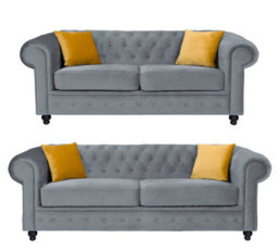 Hilton Chesterfield Style Sofa Grey French Velvet Fabric 3+2 Seater Set (3+2 Seater) - thumbnail 5